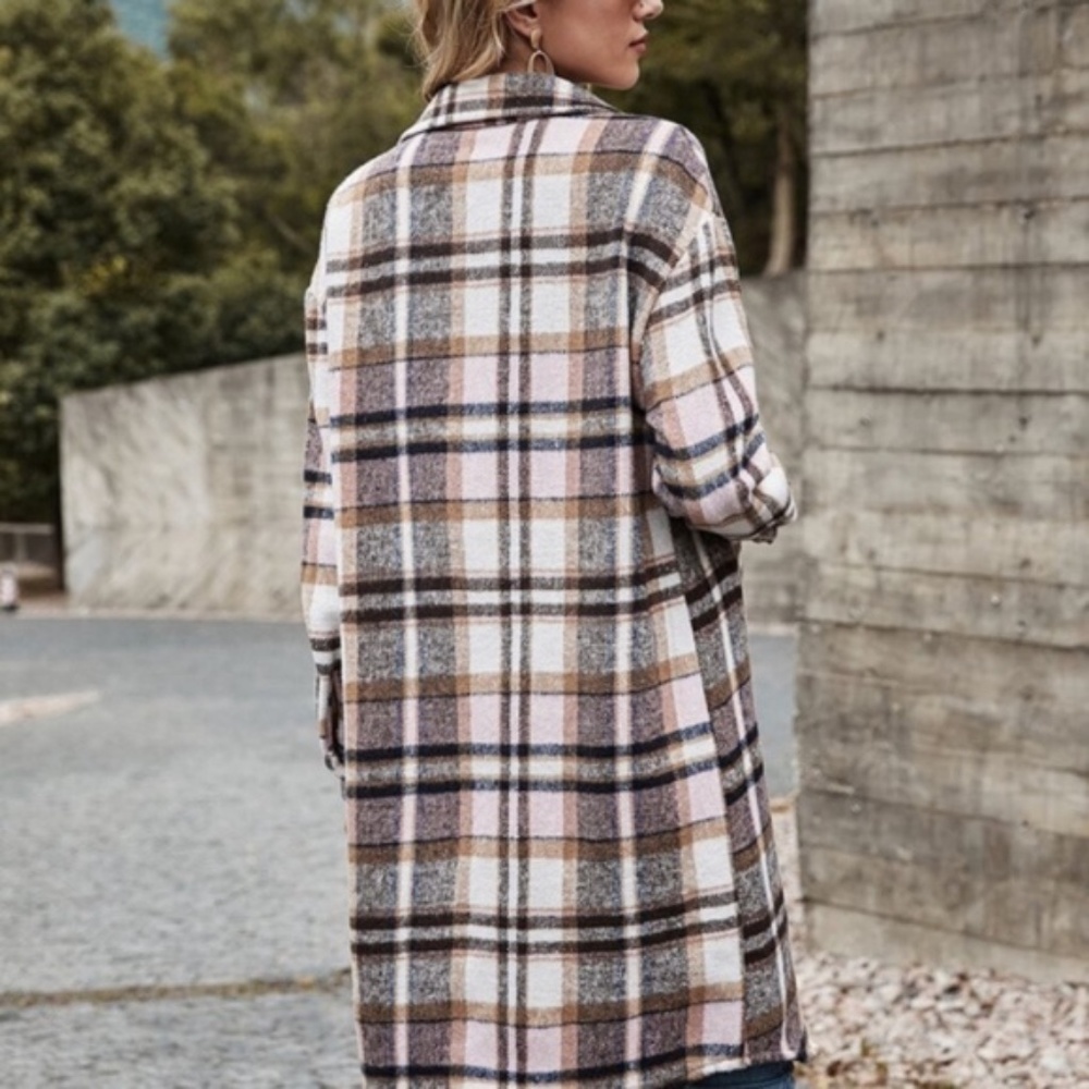Comfy pink Plaid Buttonup Oversized Jacket Shacket - Picture 2 of 4